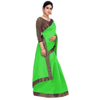 shopnav's Women's Chanderi Cotton Lace Border Saree With Blouse (Green, 5-6 Mtrs) - Green