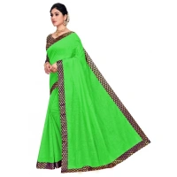 shopnav's Women's Chanderi Cotton Lace Border Saree With Blouse (Green, 5-6 Mtrs) - Green