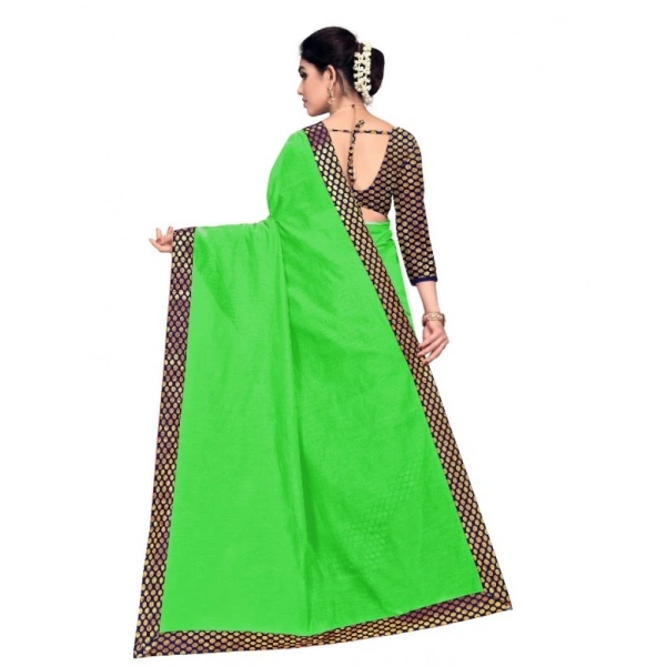 shopnav's Women's Chanderi Cotton Lace Border Saree With Blouse (Green, 5-6 Mtrs) - Green