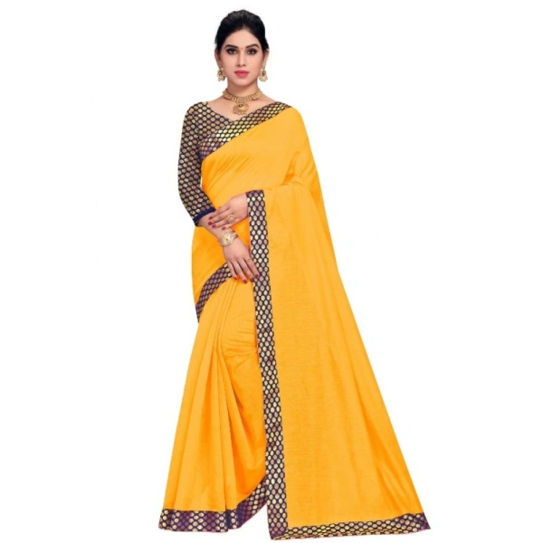 shopnav's Women's Chanderi Cotton Lace Border Saree With Blouse (Gold, 5-6 Mtrs) - Gold