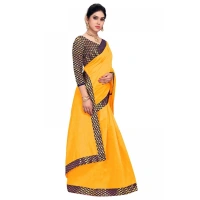 shopnav's Women's Chanderi Cotton Lace Border Saree With Blouse (Gold, 5-6 Mtrs) - Gold