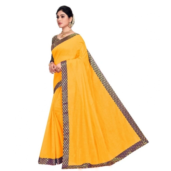 shopnav's Women's Chanderi Cotton Lace Border Saree With Blouse (Gold, 5-6 Mtrs) - Gold