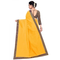 shopnav's Women's Chanderi Cotton Lace Border Saree With Blouse (Gold, 5-6 Mtrs) - Gold