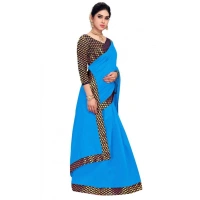 Women's Chanderi Cotton Lace Border Saree With Blouse (Sky Blue, 5-6 Mtrs) - Sky Blue