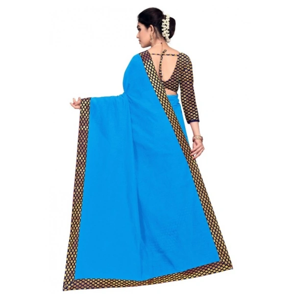Women's Chanderi Cotton Lace Border Saree With Blouse (Sky Blue, 5-6 Mtrs) - Sky Blue