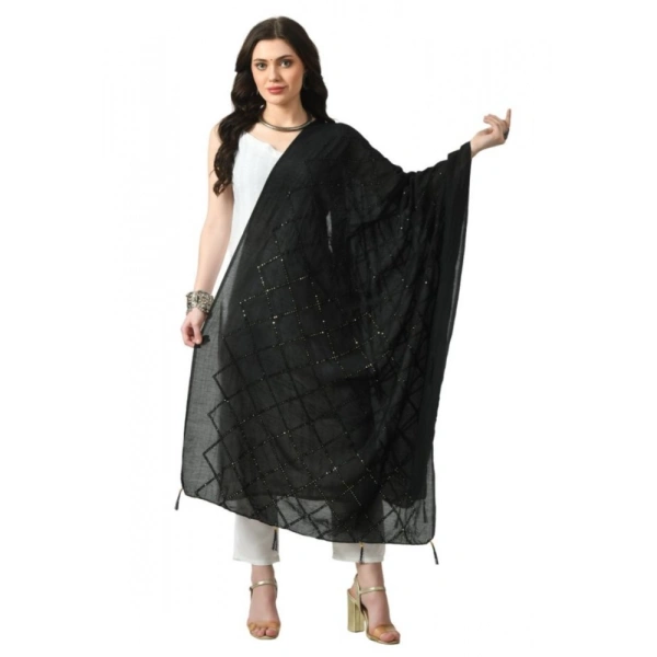 Women's Chanderi Self design Dupatta (Black, Length: Free Size)