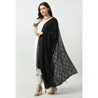 Women's Chanderi Self design Dupatta (Black, Length: Free Size)