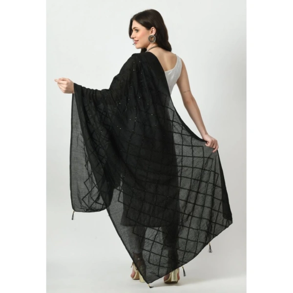 Women's Chanderi Self design Dupatta (Black, Length: Free Size)