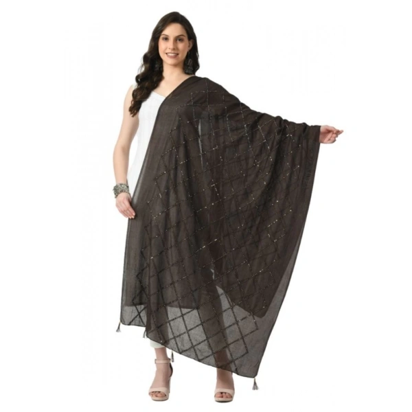 Women's Chanderi Self design Dupatta (Dark Browm, Length: Free Size)