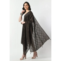 Women's Chanderi Self design Dupatta (Dark Browm, Length: Free Size)