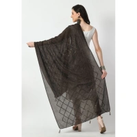 Women's Chanderi Self design Dupatta (Dark Browm, Length: Free Size)