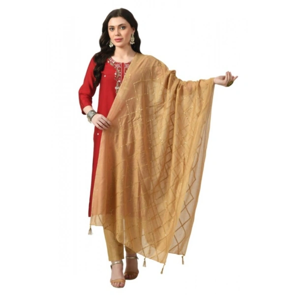 Women's Chanderi Self design Dupatta (Gold, Length: Free Size)