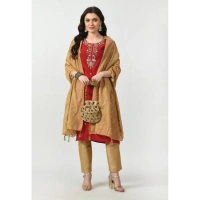 Women's Chanderi Self design Dupatta (Gold, Length: Free Size)