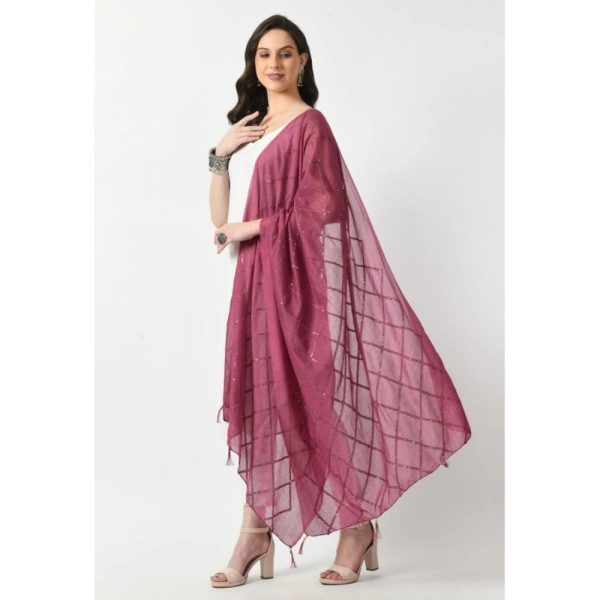 Women's Chanderi Self design Dupatta (Levender, Length: Free Size)