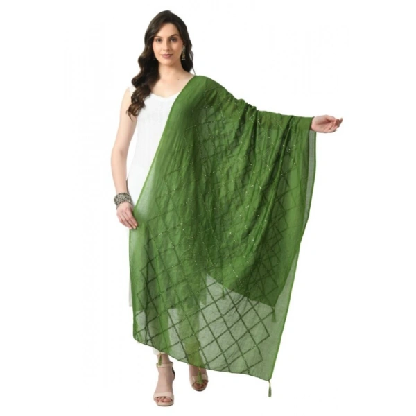 Women's Chanderi Self design Dupatta (Mehandi, Length: Free Size)