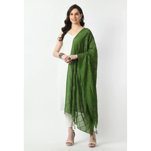 Women's Chanderi Self design Dupatta (Mehandi, Length: Free Size)