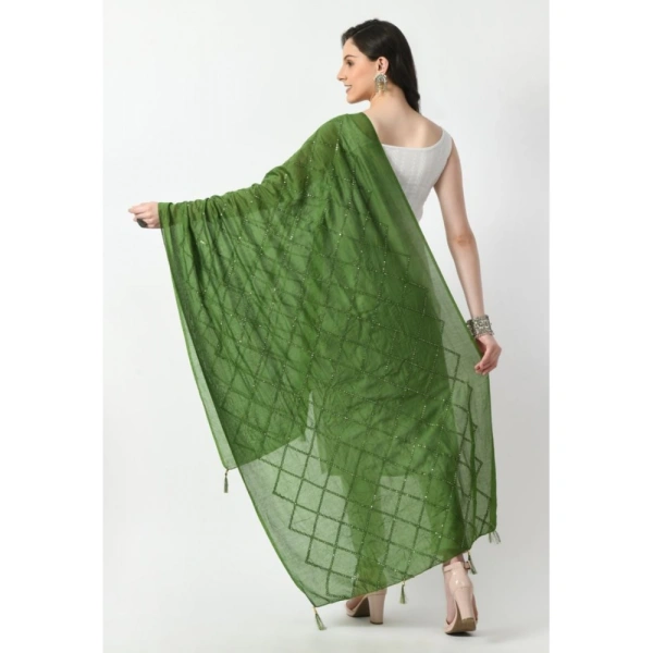 Women's Chanderi Self design Dupatta (Mehandi, Length: Free Size)