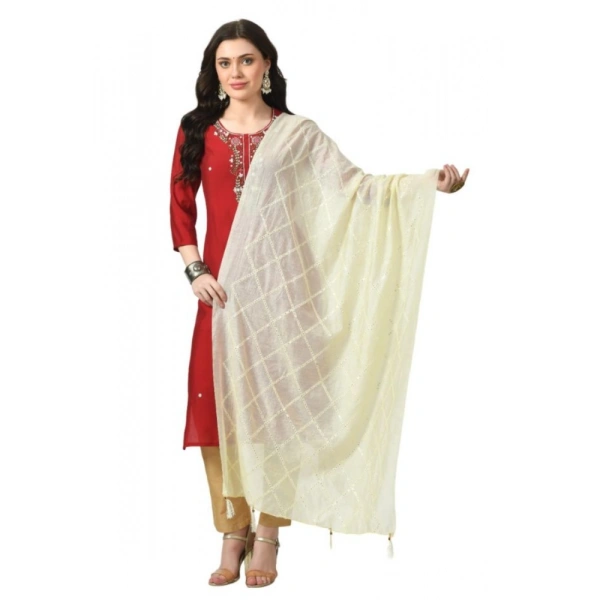 Women's Chanderi Self design Dupatta (Off White, Length: Free Size)