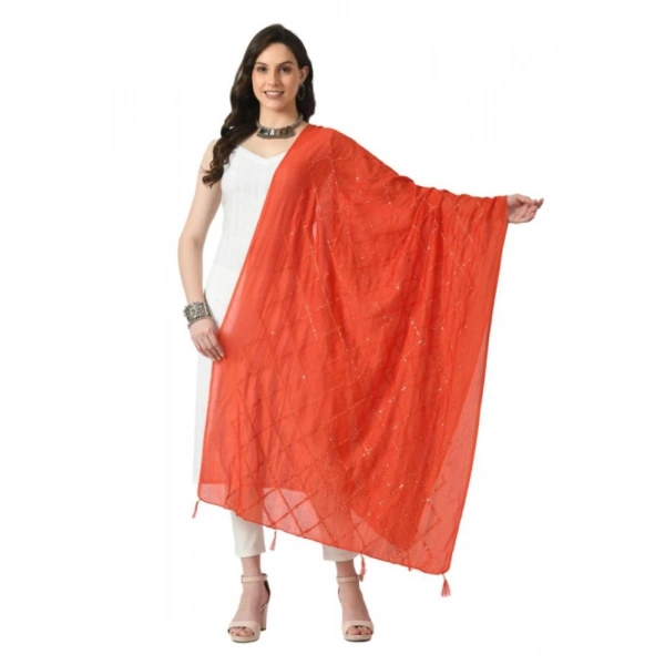 Women's Chanderi Self design Dupatta (Orange, Length: Free Size)