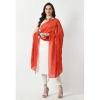 Women's Chanderi Self design Dupatta (Orange, Length: Free Size)