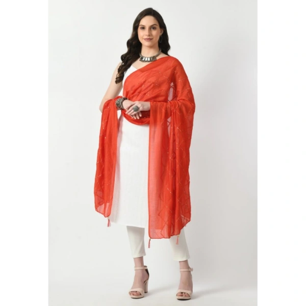 Women's Chanderi Self design Dupatta (Orange, Length: Free Size)