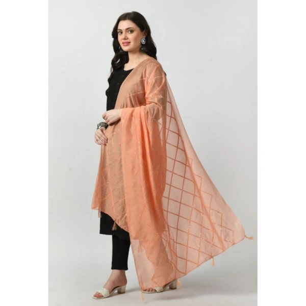 Women's Chanderi Self design Dupatta (Peach, Length: Free Size)