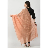 Women's Chanderi Self design Dupatta (Peach, Length: Free Size)