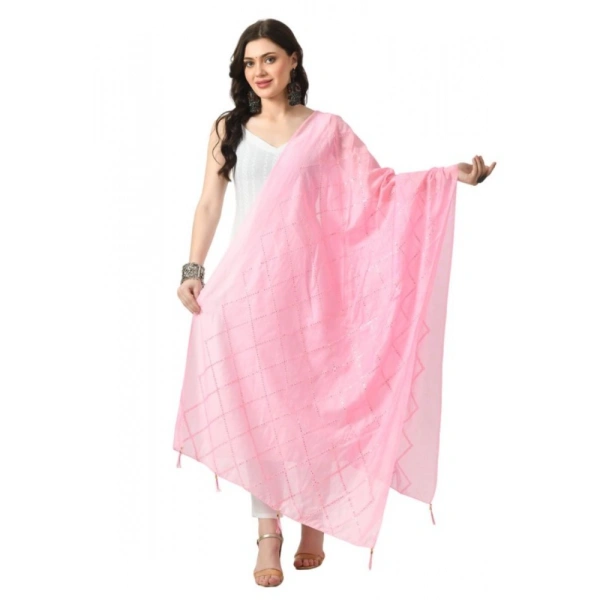 Women's Chanderi Self design Dupatta (Pink, Length: Free Size)