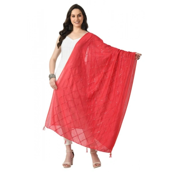 Women's Chanderi Self design Dupatta (Rani, Length: Free Size)