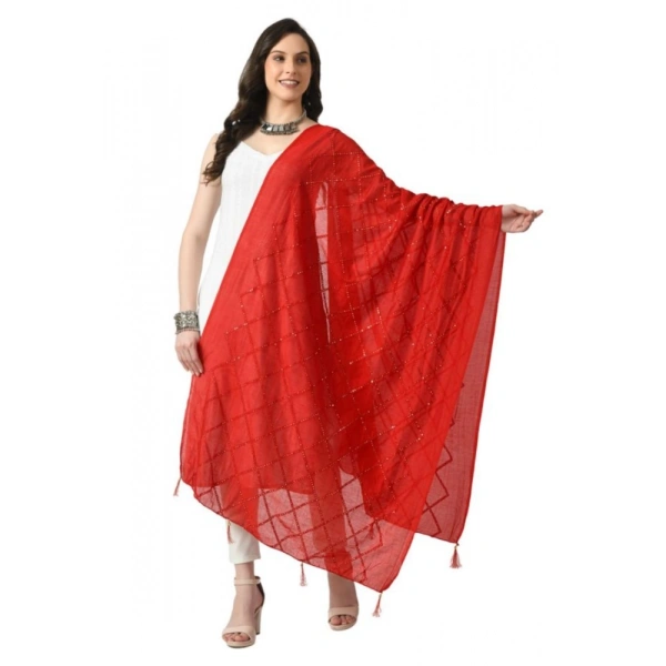 Women's Chanderi Self design Dupatta (Red, Length: Free Size)