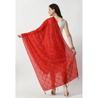 Women's Chanderi Self design Dupatta (Red, Length: Free Size)