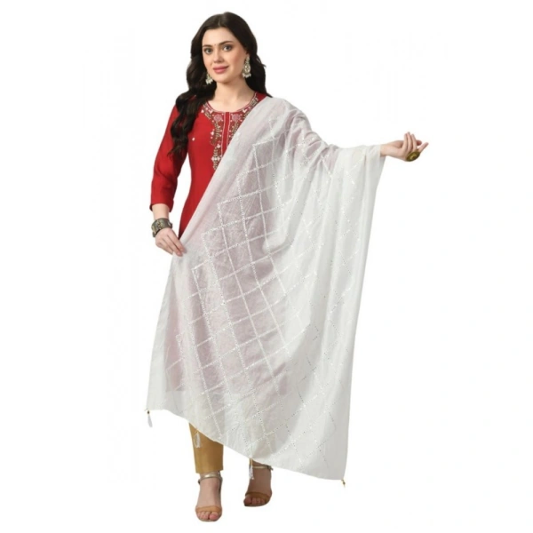 Women's Chanderi Self design Dupatta (White, Length: Free Size)