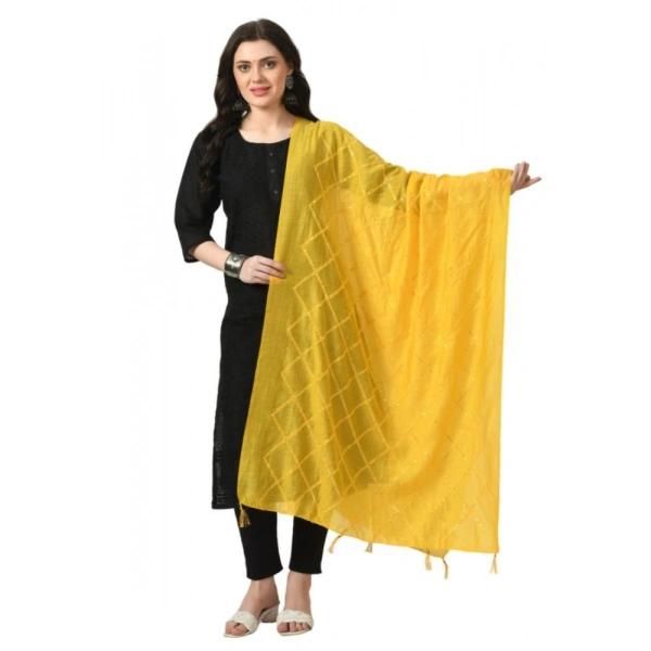 Women's Chanderi Self design Dupatta (Yellow, Length: Free Size)