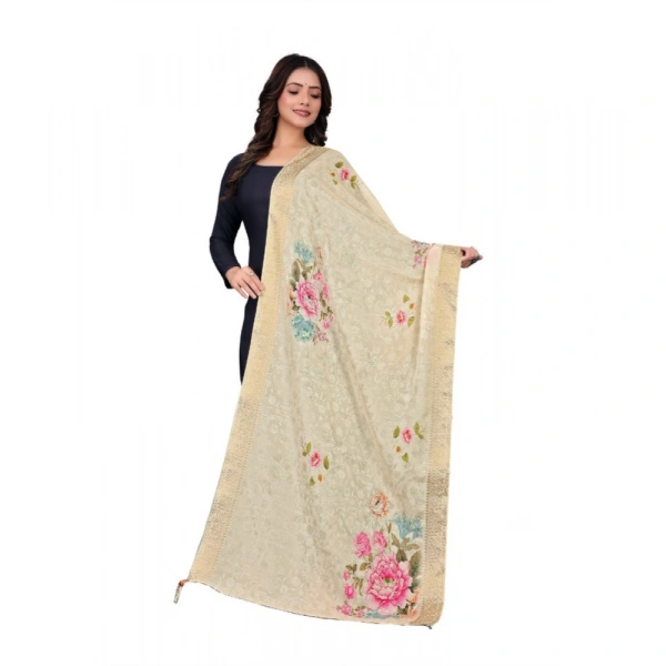 Shopnav Women's chanderi silk Printed Dupatta (Beige, Length: 2 Mtr)