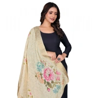 Shopnav Women's chanderi silk Printed Dupatta (Beige, Length: 2 Mtr)