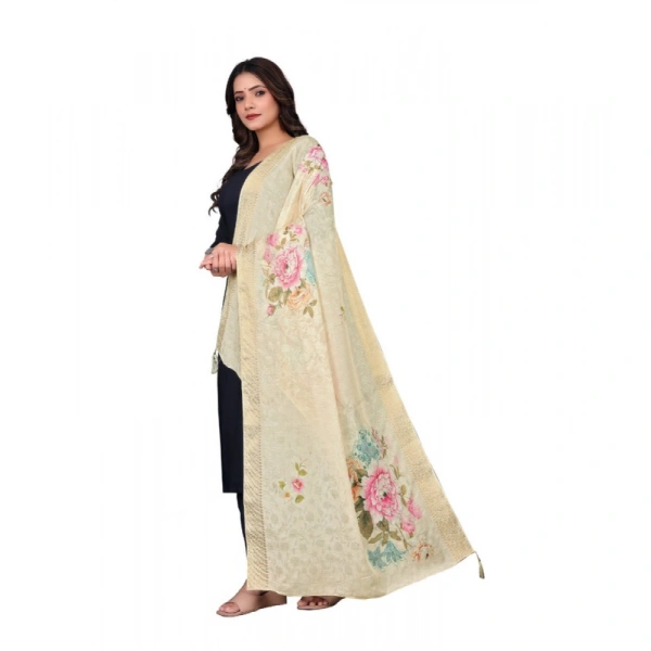 Shopnav Women's chanderi silk Printed Dupatta (Beige, Length: 2 Mtr)