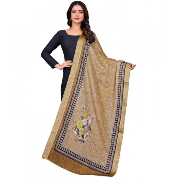 Shopnav Women's chanderi silk Printed Dupatta (Beige, Length: 2 Mtr)