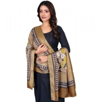 Shopnav Women's chanderi silk Printed Dupatta (Beige, Length: 2 Mtr)