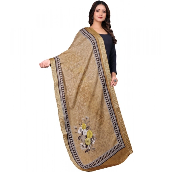 Shopnav Women's chanderi silk Printed Dupatta (Beige, Length: 2 Mtr)