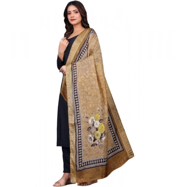 Shopnav Women's chanderi silk Printed Dupatta (Beige, Length: 2 Mtr)