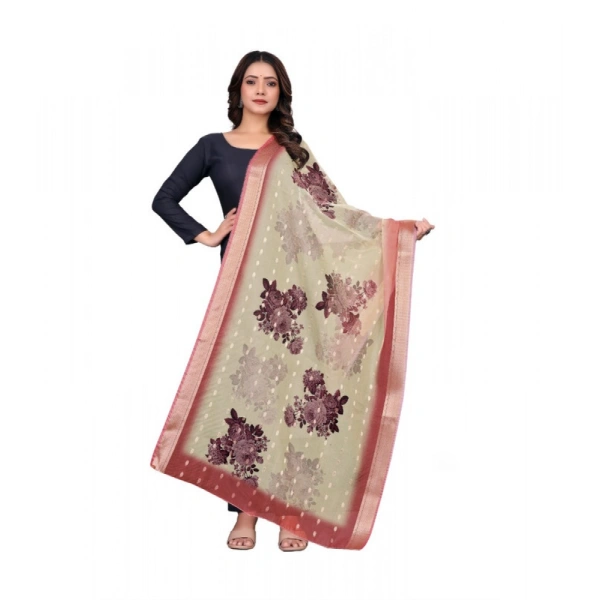 Shopnav Women's chanderi silk Printed Dupatta (Beige, Length: 2 Mtr)