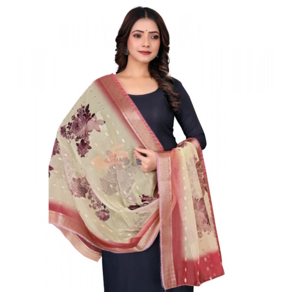 Shopnav Women's chanderi silk Printed Dupatta (Beige, Length: 2 Mtr)