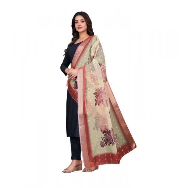 Shopnav Women's chanderi silk Printed Dupatta (Beige, Length: 2 Mtr)