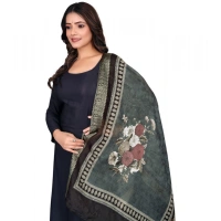 Shopnav Women's chanderi silk Printed Dupatta (Black, Length: 2 Mtr)