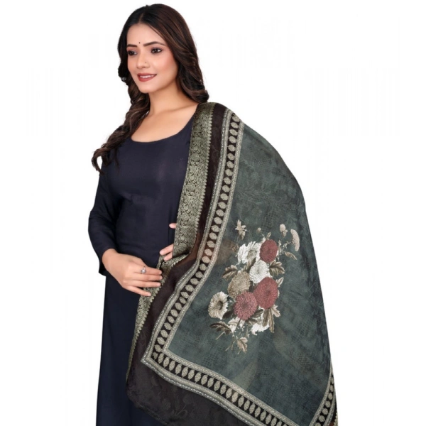 Shopnav Women's chanderi silk Printed Dupatta (Black, Length: 2 Mtr)