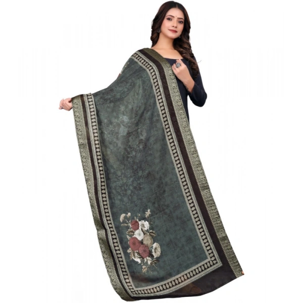 Shopnav Women's chanderi silk Printed Dupatta (Black, Length: 2 Mtr)