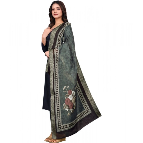 Shopnav Women's chanderi silk Printed Dupatta (Black, Length: 2 Mtr)