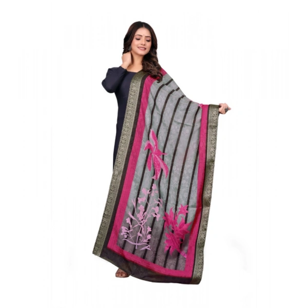 Shopnav Women's chanderi silk Printed Dupatta (Black, Length: 2 Mtr)