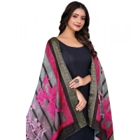 Shopnav Women's chanderi silk Printed Dupatta (Black, Length: 2 Mtr)