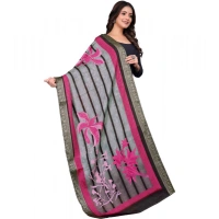 Shopnav Women's chanderi silk Printed Dupatta (Black, Length: 2 Mtr)